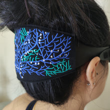 Load image into Gallery viewer, Coral Dive Mask Strap Embroidered on Black Neoprene
