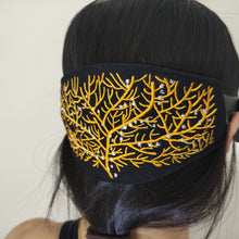 Load image into Gallery viewer, Coral Dive Mask Strap Embroidered on Black Neoprene
