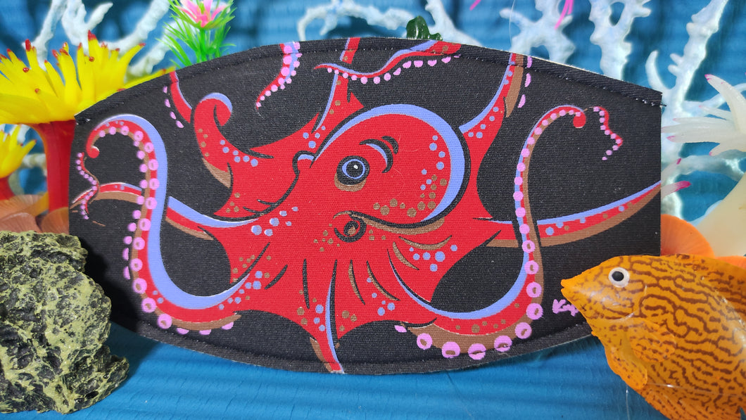 Tenggol the Octopus Mask Strap - printed on white neoprene