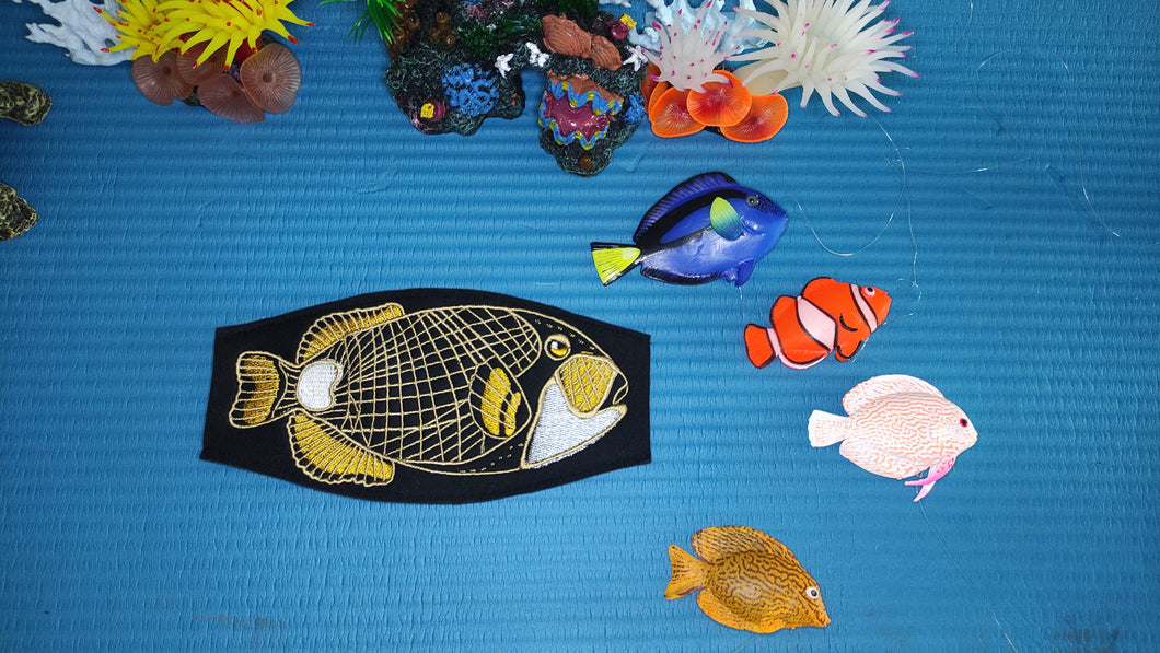 Triggerfish Mask Strap - Embroidered on Black Neoprene